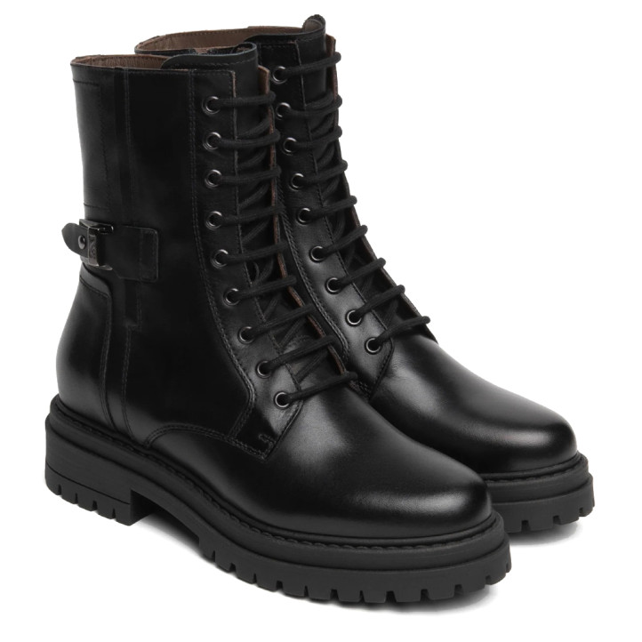 Botines Nero Giardini militares de piel negra para mujer con cordones y suela track - Querol online