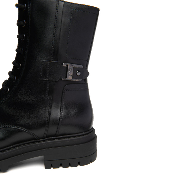 Botines Nero Giardini militares de piel negra para mujer con cordones y suela track - Querol online