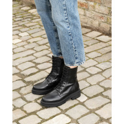 Botins Nero Giardini militars de pell negra per a dona amb cordons i sola track - Querol online
