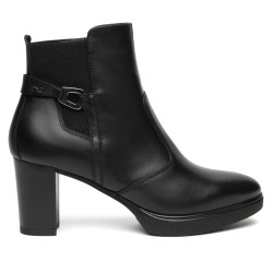Botines tacón Nero Giardini de piel negra para mujer con tacón de bloque y detalle de hebilla - Querol online