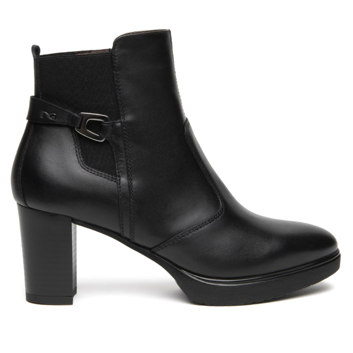 Botines tacón Nero Giardini de piel negra para mujer con tacón de bloque y detalle de hebilla - Querol online