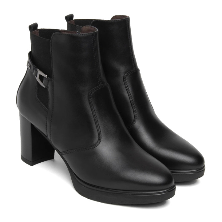 Botines tacón Nero Giardini de piel negra para mujer con tacón de bloque y detalle de hebilla - Querol online