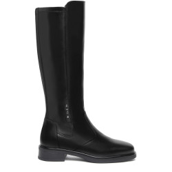 Botas planas Nero Giardini altas de piel negra con tacón bajo y caña elástica - Querol online