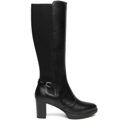 Botas tacón Nero Giardini altas de piel negra con tacón de 7 cm y caña elásti - Querol online