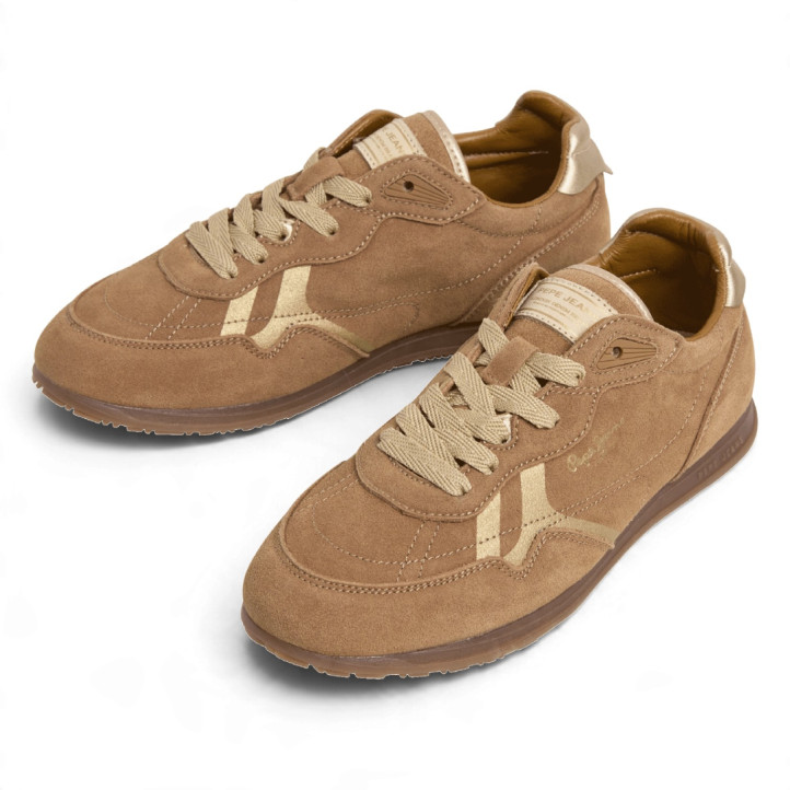 Zapatillas Pepe Jeans Daze de mujes begies de ante con acabado dorado - Querol online