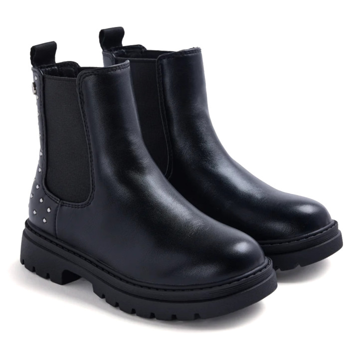 Botins Gioseppo de nena negres estil Chelsea amb elàstics laterals i tatxes - Querol online