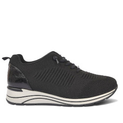 Zapatillas Treintas de mujer negras de tejido de punto con suela deportiva blanca - Querol online