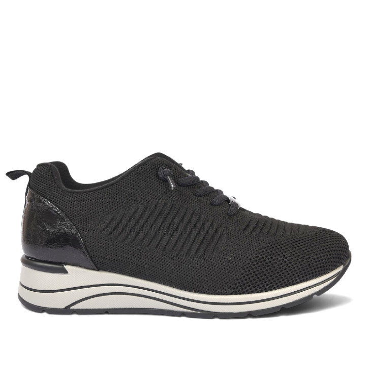 Zapatillas Treintas de mujer negras de tejido de punto con suela deportiva blanca - Querol online