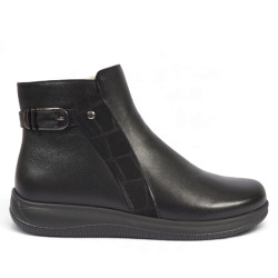 Botines planos Treintas de mujer negros de piel con cremallera y hebilla lateral - Querol online
