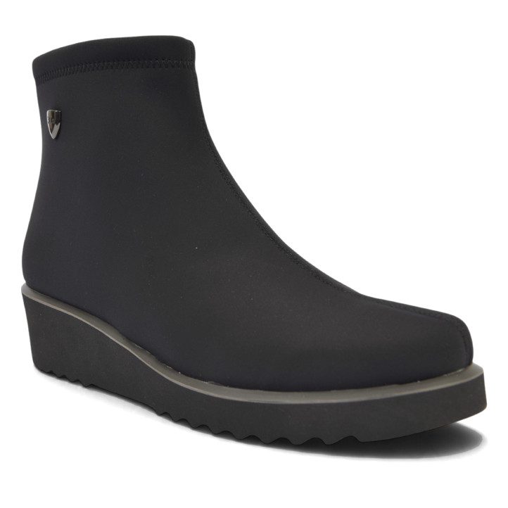 Botines Treintas de mujer negros de tejido elástico con cuña y cremallera lateral - Querol online