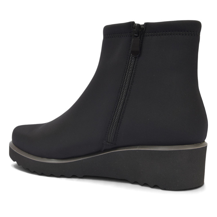 Botines Treintas de mujer negros de tejido elástico con cuña y cremallera lateral - Querol online