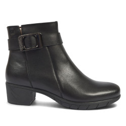 Botins plans Treintas negres amb taló ample, sivella decorativa i cremallera lateral - Querol online