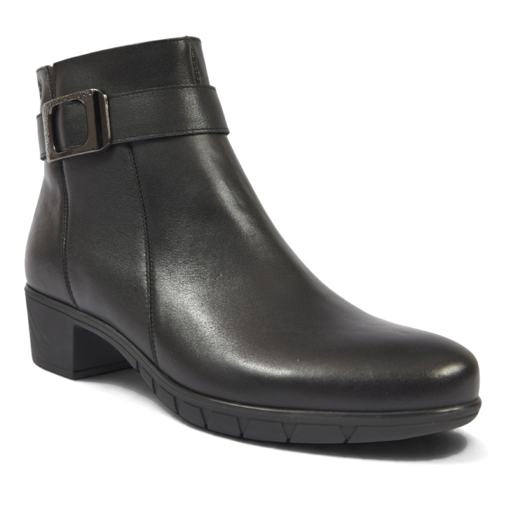 Botins plans Treintas negres amb taló ample, sivella decorativa i cremallera lateral - Querol online