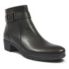 Botins plans Treintas negres amb taló ample, sivella decorativa i cremallera lateral