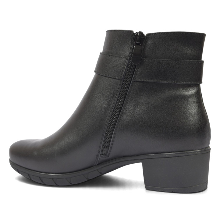 Botines planos Treintas negros con tacón ancho, hebilla decorativa y cremallera lateral - Querol online