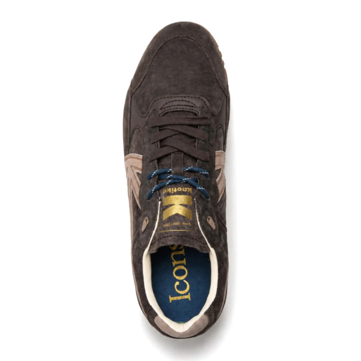 Zapatillas KAOTIKO Seattle de piel serraje marrón oscuro con detalles beige y suela caramelo - Querol online