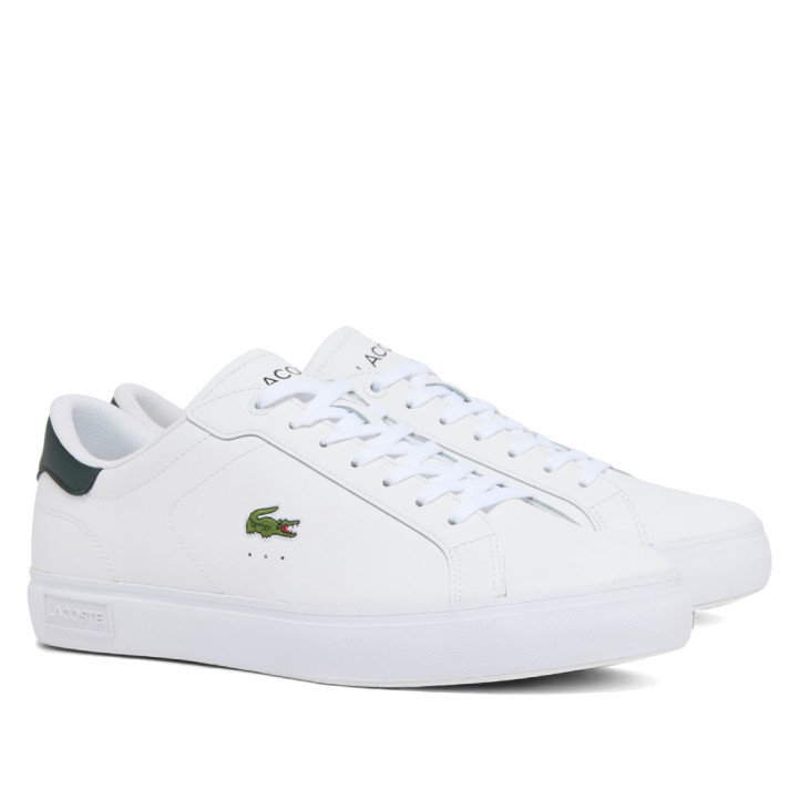 Sabatilles Lacoste Powercourt d'home blanques de pell amb detalls verd fosc - Querol online