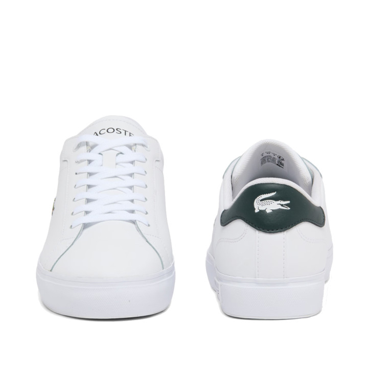 Zapatillas Lacoste Powercourt de hombre blancas de piel con detalles verde oscuro - Querol online