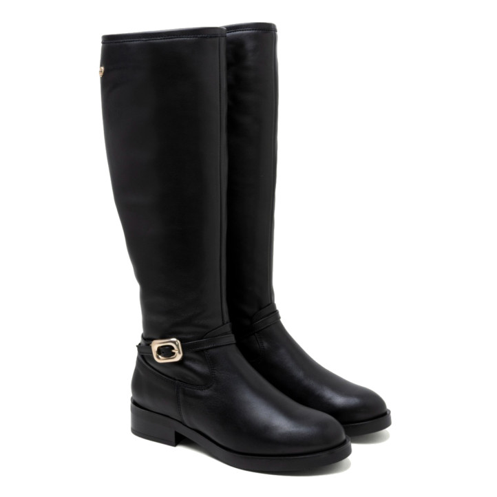 BOTAS ALTAS DE PIEL CON CREMALLERA JARA NEGRO PORRONET - Querol online