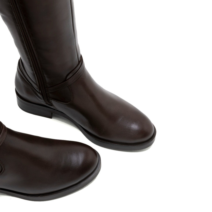 BOTAS ALTAS DE PIEL CON CREMALLERA JARA MOKA PORRONET - Querol online