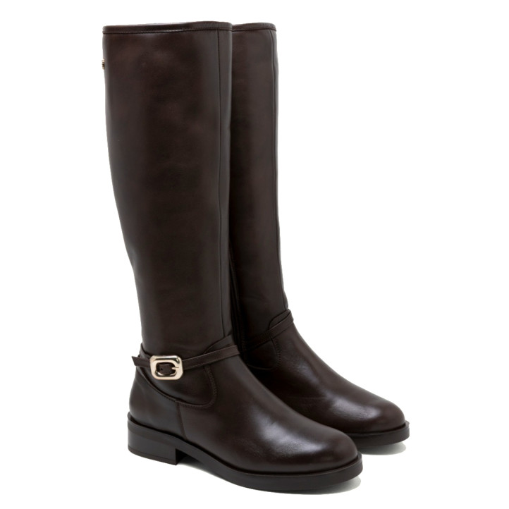 BOTAS ALTAS DE PIEL CON CREMALLERA JARA MOKA PORRONET - Querol online
