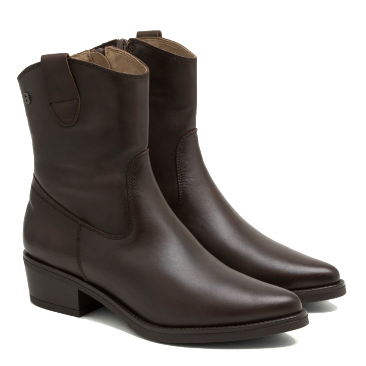 BOTINES DE PIEL CON CREMALLERA MARTA MOKA PORRONET - Querol online
