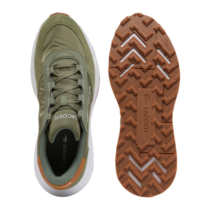 Zapatillas Lacoste Elite Active Evo verdes con detalles de ante y suela caramelo - Querol online