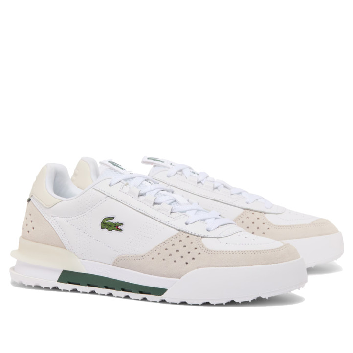 Zapatillas Lacoste Slam Break de hombre blancas de piel y ante beige con detalles verdes - Querol online