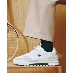 Zapatillas Lacoste Slam Break de hombre blancas de piel y ante beige con detalles verdes - Querol online