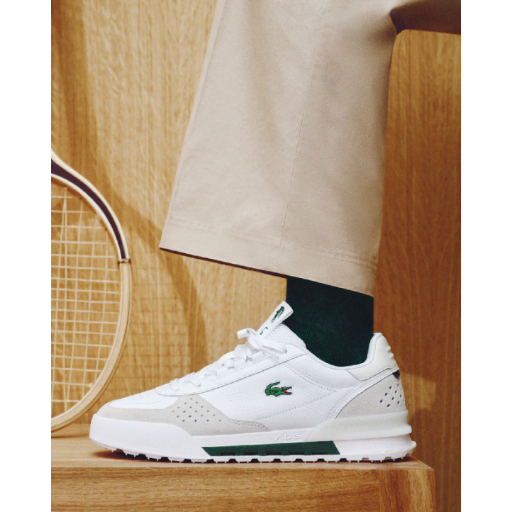 Zapatillas Lacoste Slam Break de hombre blancas de piel y ante beige con detalles verdes - Querol online