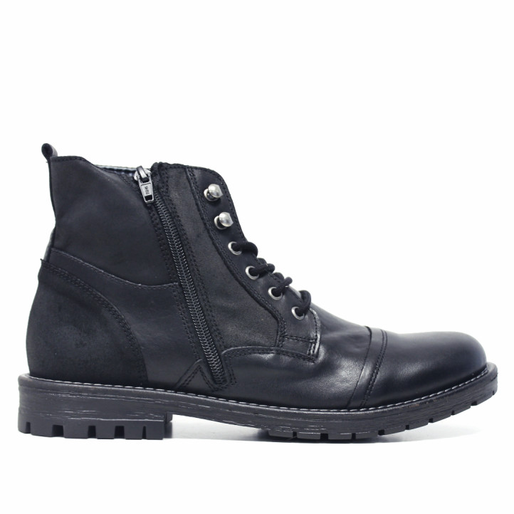 Botins Lobo Atlas negres de pell amb cordons i cremallera lateral - Querol online