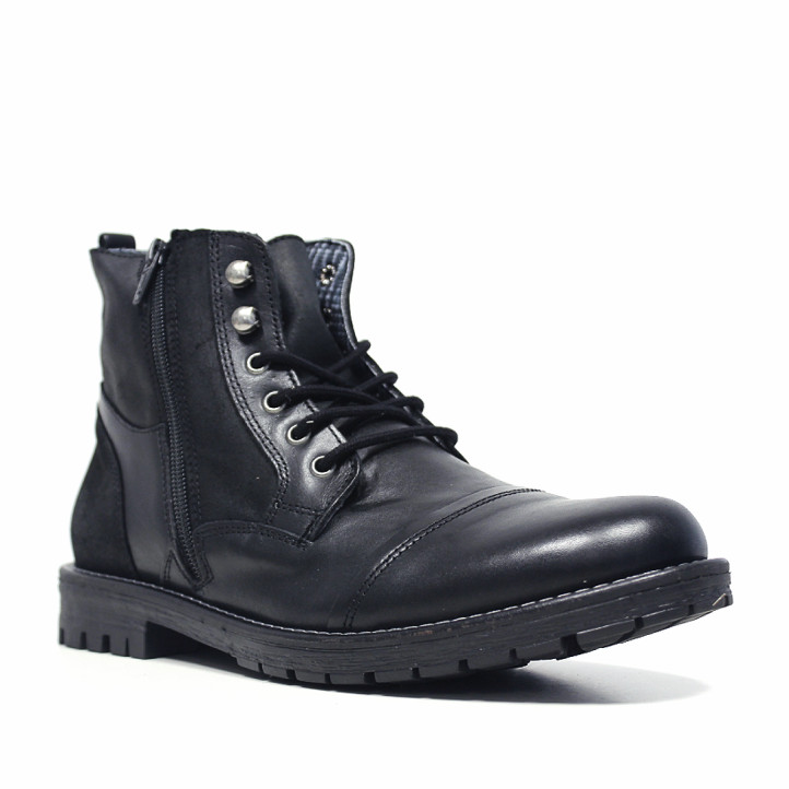 Botins Lobo Atlas negres de pell amb cordons i cremallera lateral - Querol online