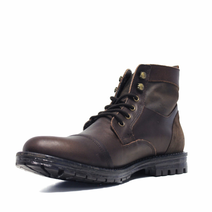Botines Lobo Atlas marrones de piel con cordones y cremallera lateral - Querol online