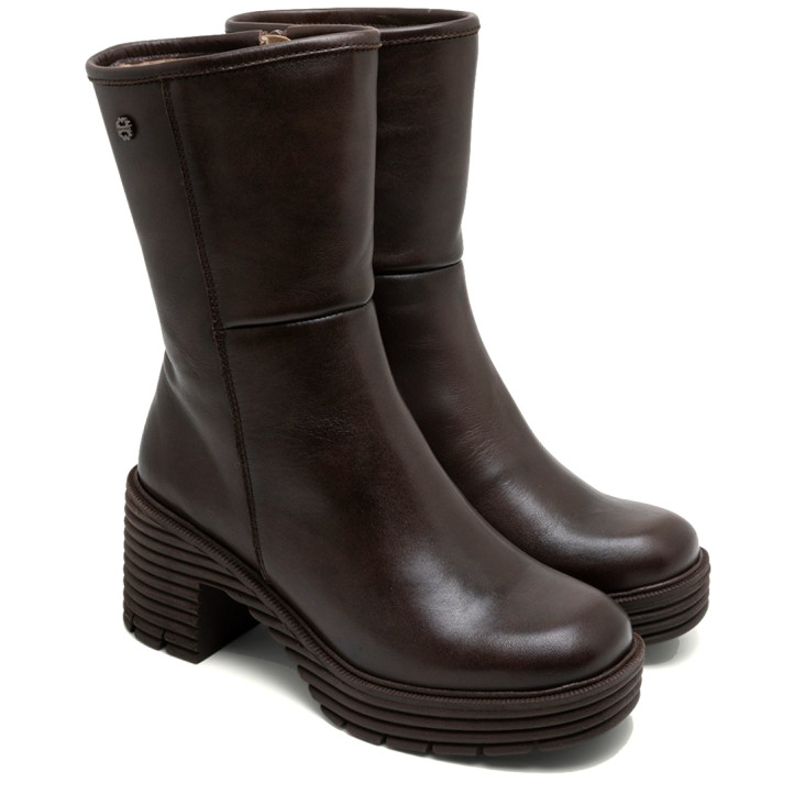 BOTAS DE PIEL CON CREMALLERA SONIA MOKA PORRONET - Querol online