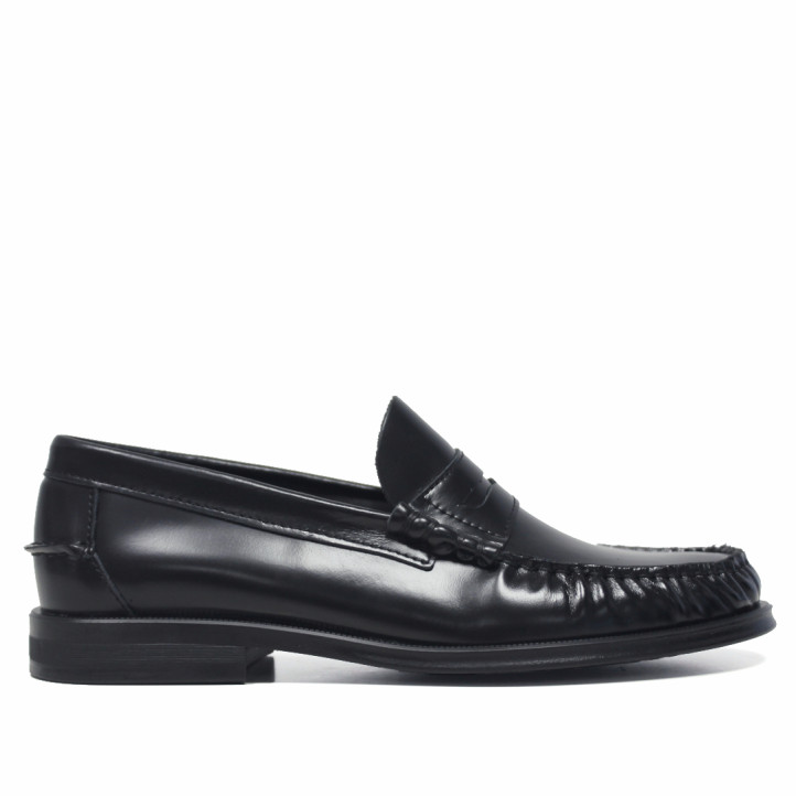 Mocasins Lobo Como d'home negres de pell amb antifaç clàssic - Querol online