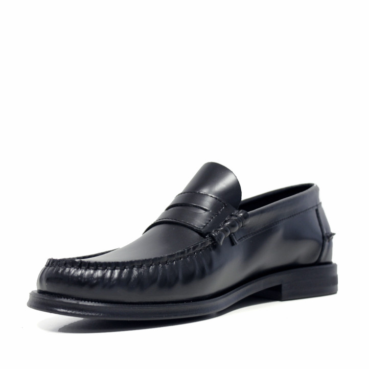 Mocasins Lobo Como d'home negres de pell amb antifaç clàssic - Querol online
