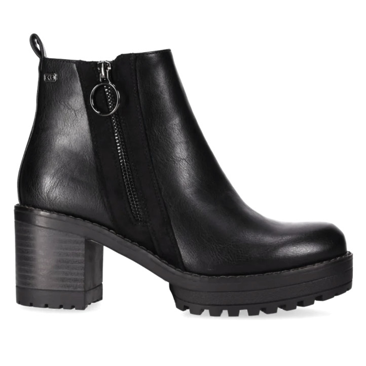 Botins de taló Chika 10 de dona negres amb taló ample, cremallera lateral i sola track - Querol online
