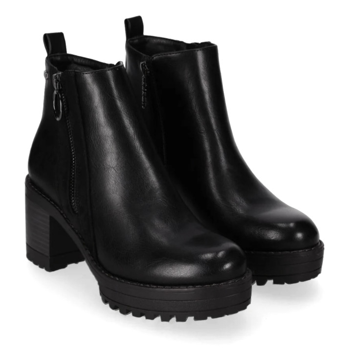 Botins de taló Chika 10 de dona negres amb taló ample, cremallera lateral i sola track - Querol online