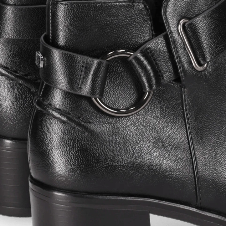 Botines Chika 10 de mujer negros con tacón medio y hebilla metálica lateral - Querol online