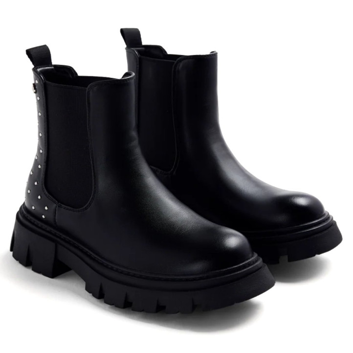 Botines Gioseppo Chelsea de niña negros con tachuelas y suela track - Querol online