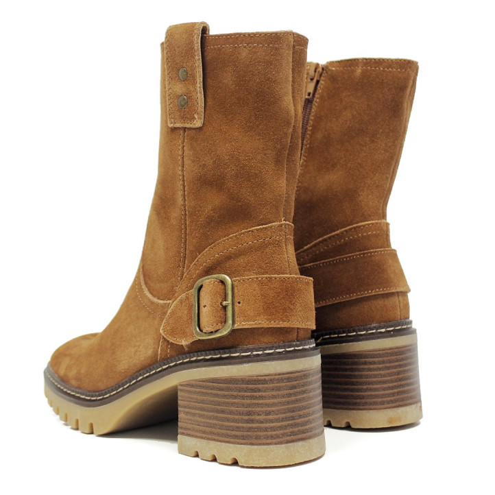 Botins Marila de pell color cuir amb sivella lateral i taló ample - Querol online