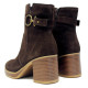 Botins Marila de pell marró xocolata amb sivella daurada i taló ample - Querol online