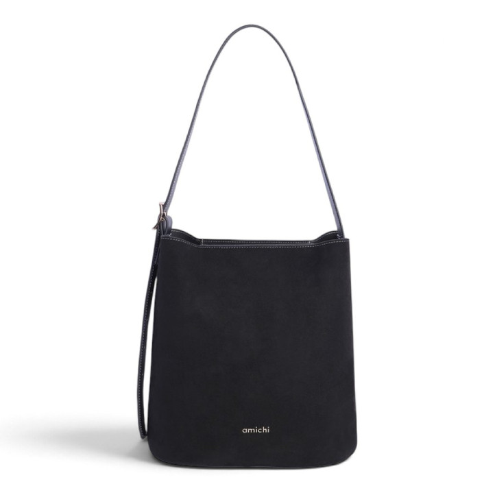 Bolso AMICHI de hombro Musa negro con acabado de antelina y asa ajustabl - Querol online
