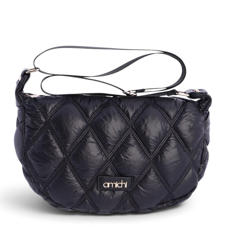 Bandolera AMICHI negro acolchado con pespuntes de rombos y asa aju - Querol online