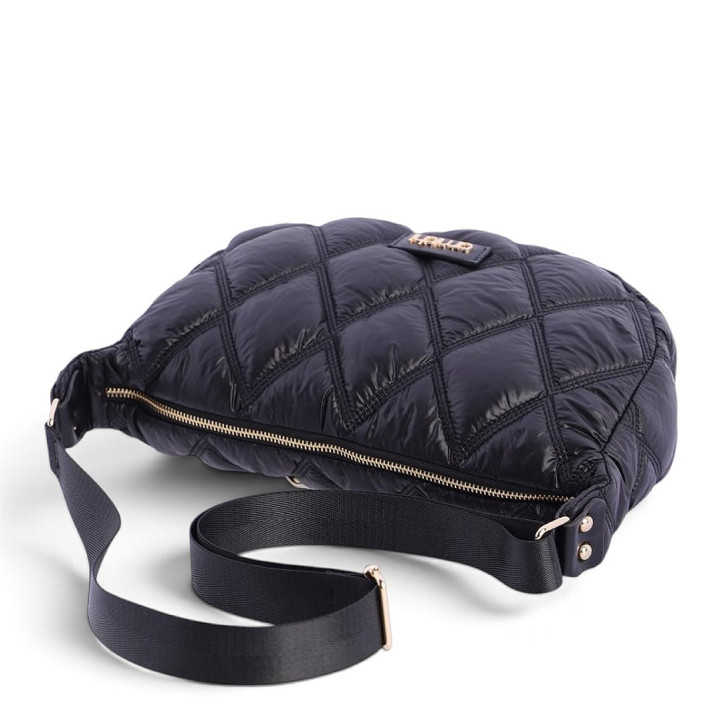 Bandolera AMICHI negro acolchado con pespuntes de rombos y asa aju - Querol online