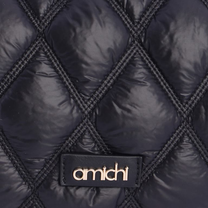 Bandolera AMICHI negra encoixinada amb repunts de rombes i corretja ajustable - Querol online