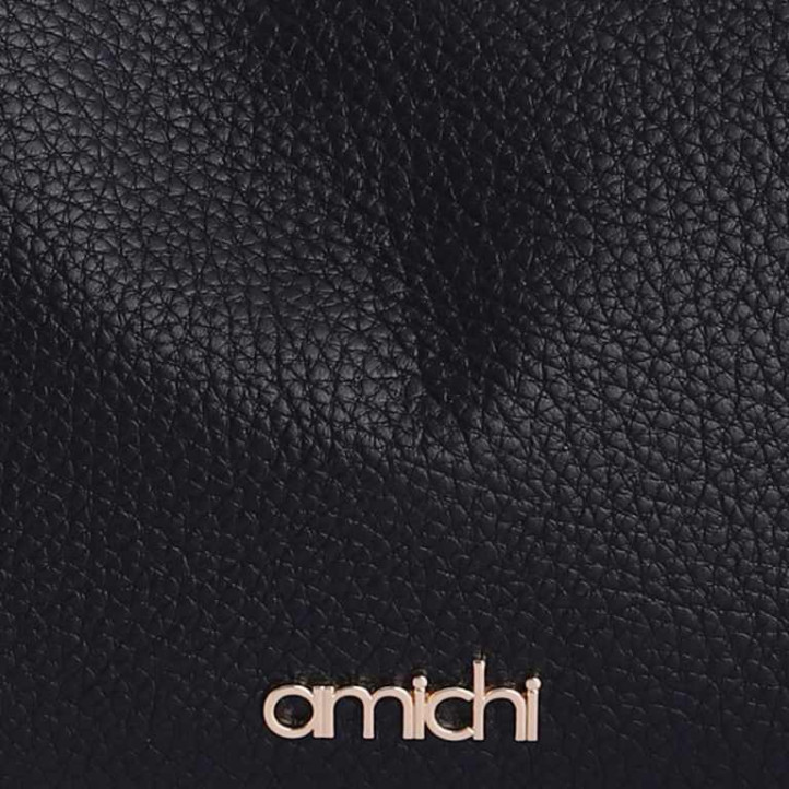 Bolso AMICHI de hombro negro con textura granulada y costuras a contrast - Querol online