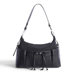 Bolso AMICHI de hombro negro con bolsillos y cordones decorativos - Querol online