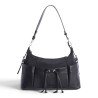 Bolso AMICHI de hombro negro con bolsillos y cordones decorativos