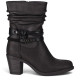 Botines tacón Chika 10 negros con caña arrugada, hebillas decorativas y tacón ancho - Querol online